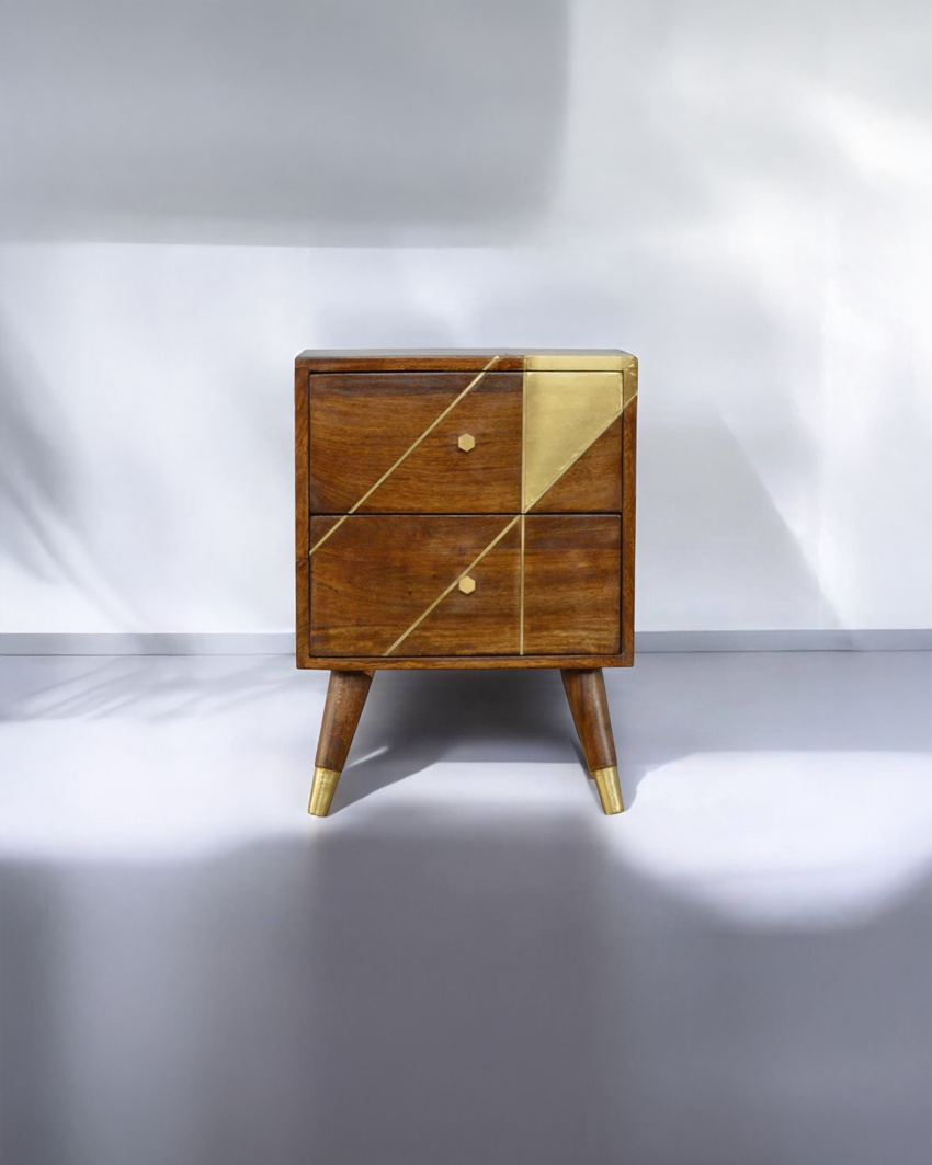 Eliseo Gold Geometric Chestnut Nightstand